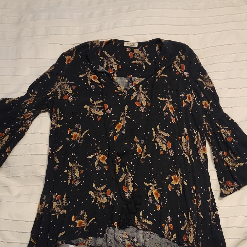 Boho Floral Black Women's Top